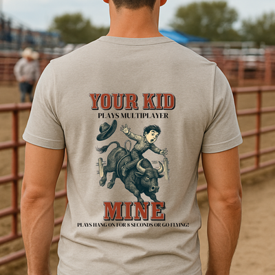 Back Printed- Funny Rodeo Kid Shirt Bull Riding T-Shirt Youth Rodeo Shirt Barrel Racing Team Roping Steer Wrestling Rodeo Mom Dad Western Tee