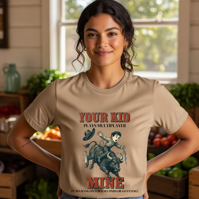 Front Printed- Funny Rodeo Kid Shirt Bull Riding T-Shirt Youth Rodeo Shirt Barrel Racing Team Roping Steer Wrestling Rodeo Mom Dad Western Tee