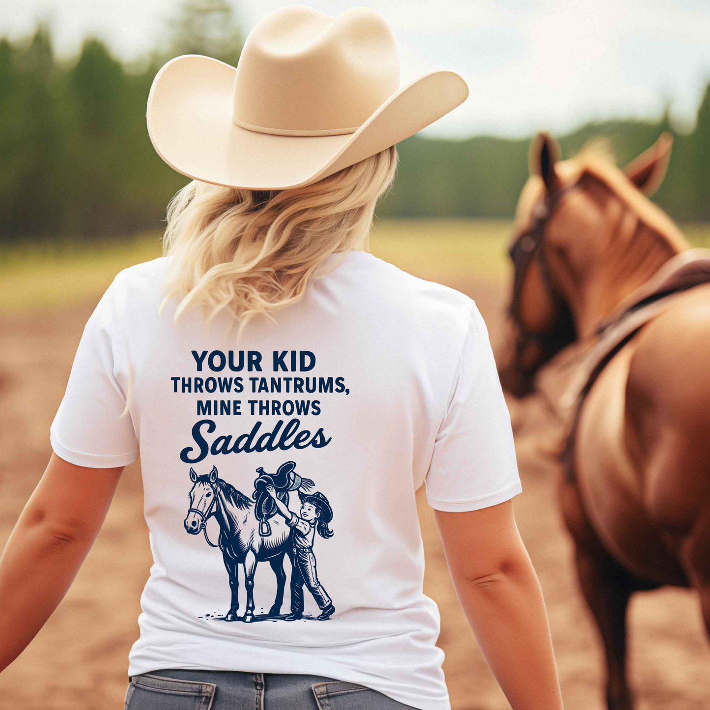Back Printed- Funny Rodeo Kid Shirt Cowgirl T-Shirt Youth Rodeo Shirt Barrel Racing Rodeo Daughter Shirt Rodeo Mom Dad Gift Western Horse Tee