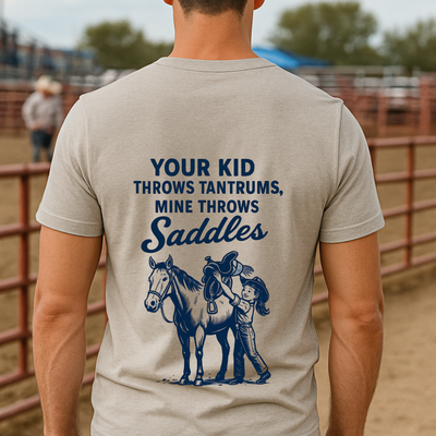 Back Printed- Funny Rodeo Kid Shirt Cowgirl T-Shirt Youth Rodeo Shirt Barrel Racing Rodeo Daughter Shirt Rodeo Mom Dad Gift Western Horse Tee